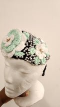 Girl's Handmade Headband: Children's Adjustable Crochet Tie Floral Wreath with Beaded Pearl Accents