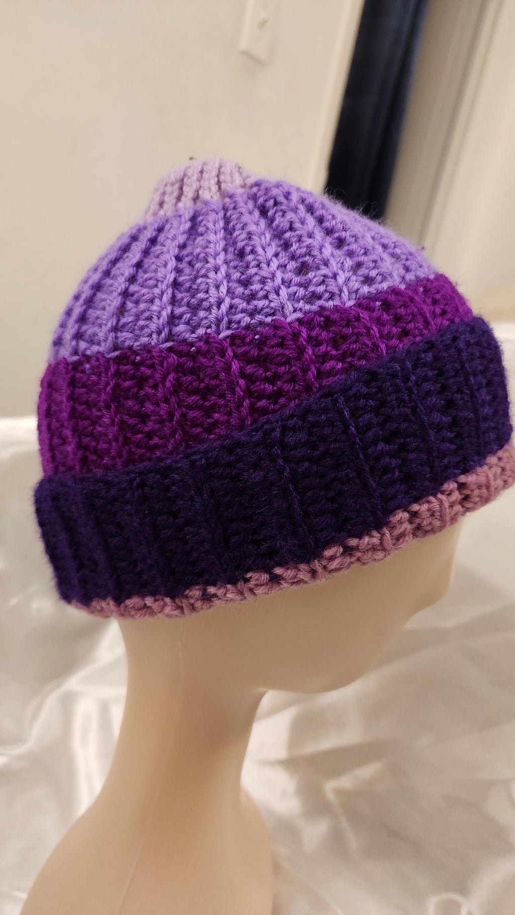 Handmade Ombre Beanie: Rainbow Gradient Crochet Winter Hat; Striped Colorful Headpiece
