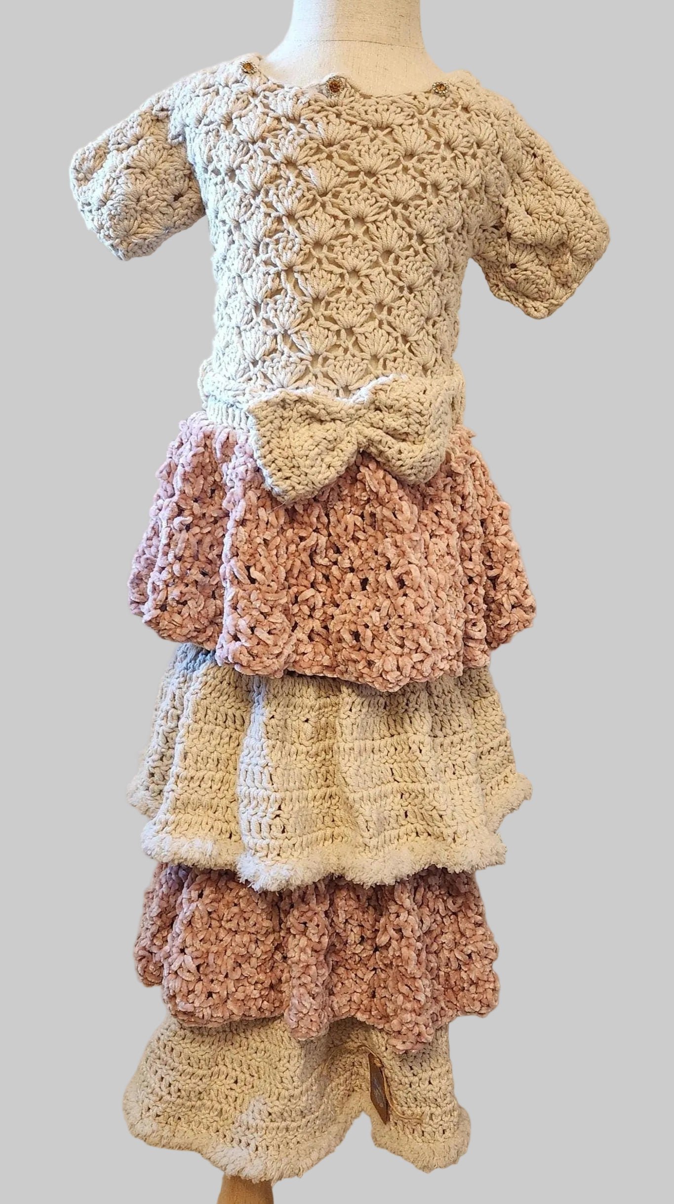 Handmade Princess Toddler Dress; Crochet Layered Velvet Furry Edge Gown for Girls; Special and Thoughtful Gifts