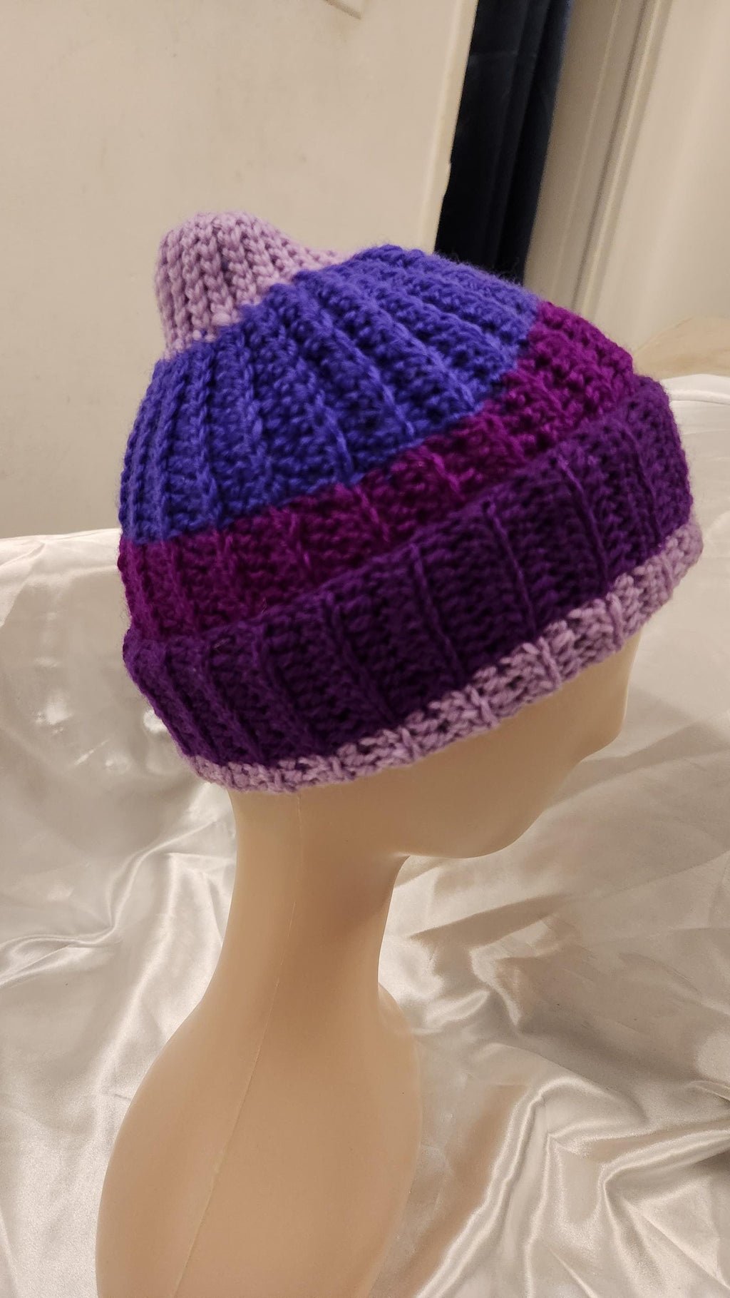 Handmade Ombre Beanie: Rainbow Gradient Crochet Winter Hat; Striped Colorful Headpiece