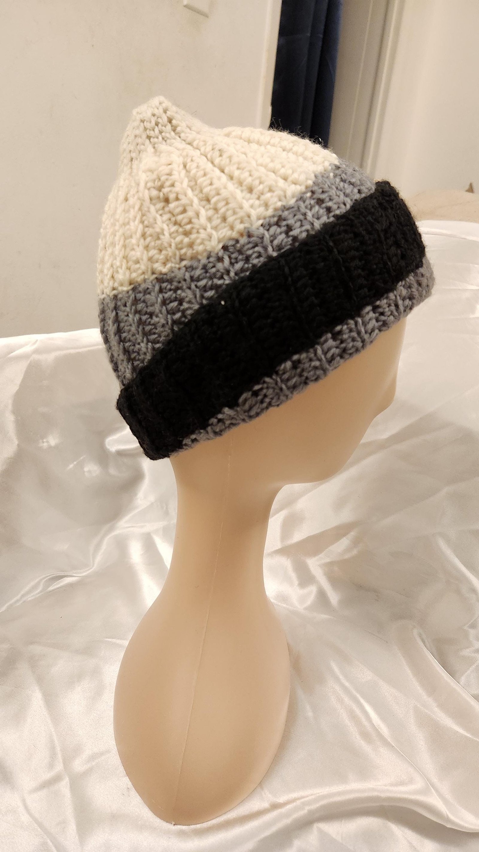 Handmade Ombre Beanie: Rainbow Gradient Crochet Winter Hat; Striped Colorful Headpiece