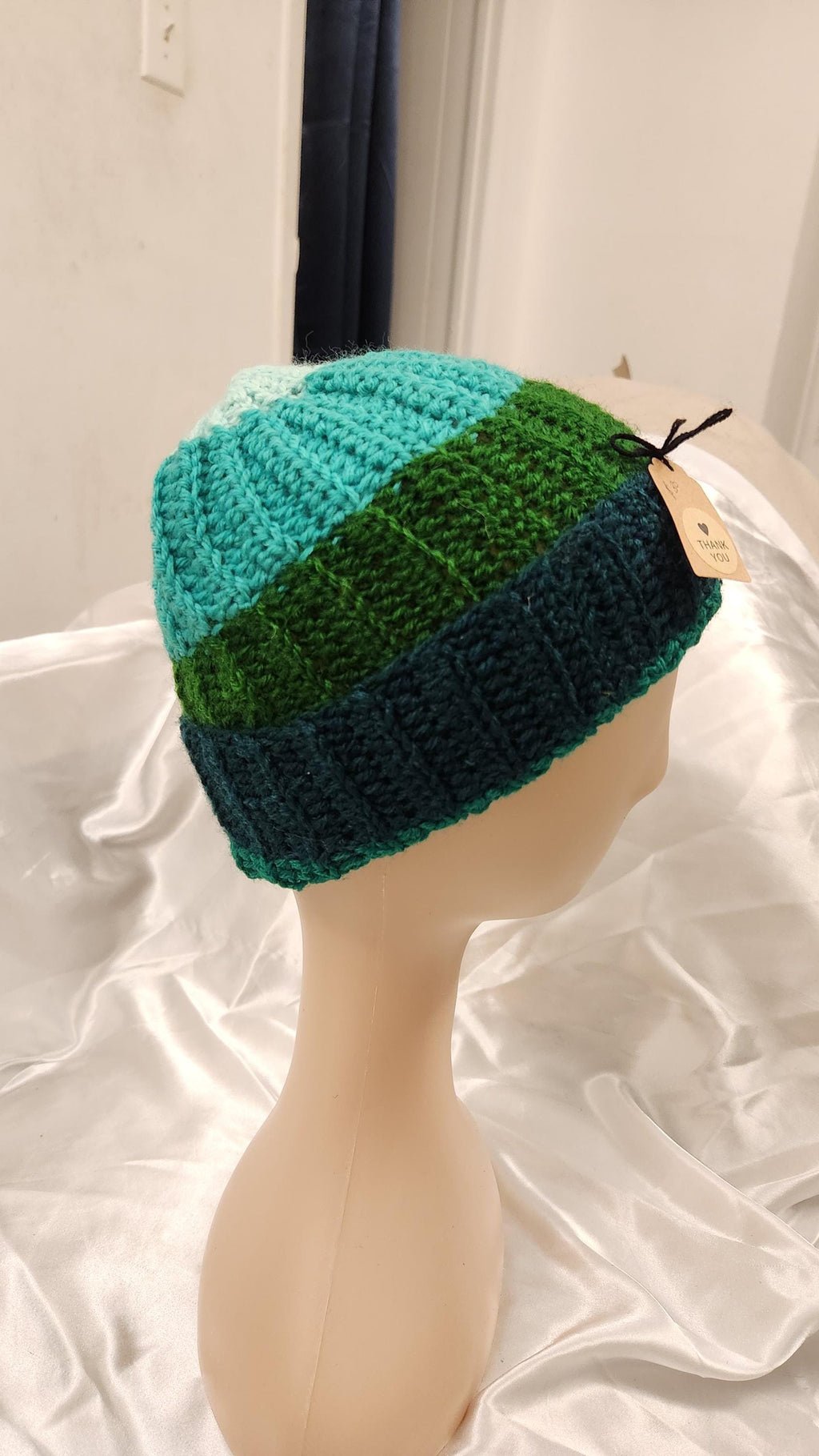 Handmade Ombre Beanie: Rainbow Gradient Crochet Winter Hat; Striped Colorful Headpiece