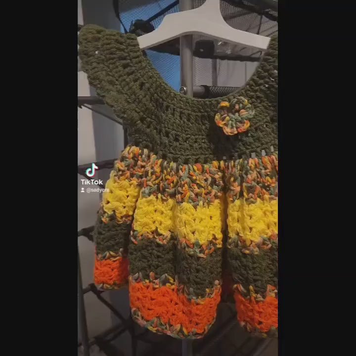 Handmade Crochet Ombre Baby Dress: Forest Green Gradient, 0-12 Months