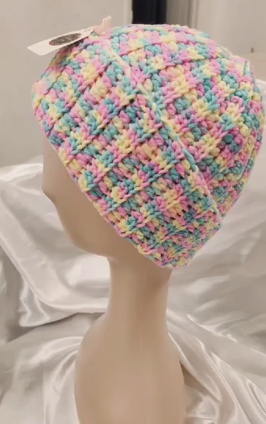 Handmade Multicolor Crochet Beanie: Rainbow Winter Hat
