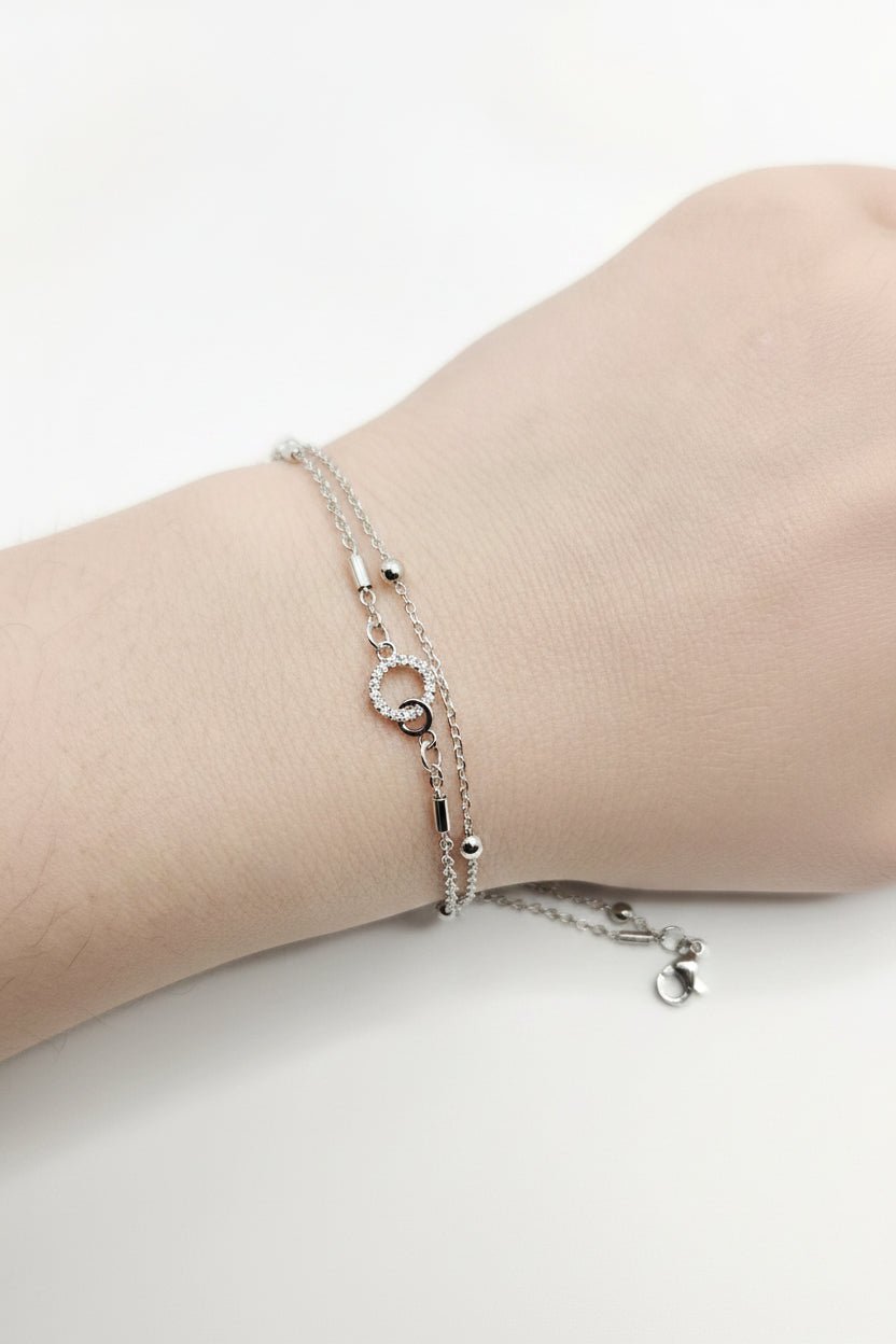 Silver Adjustable Dual Chain Circle Bracelet for Women