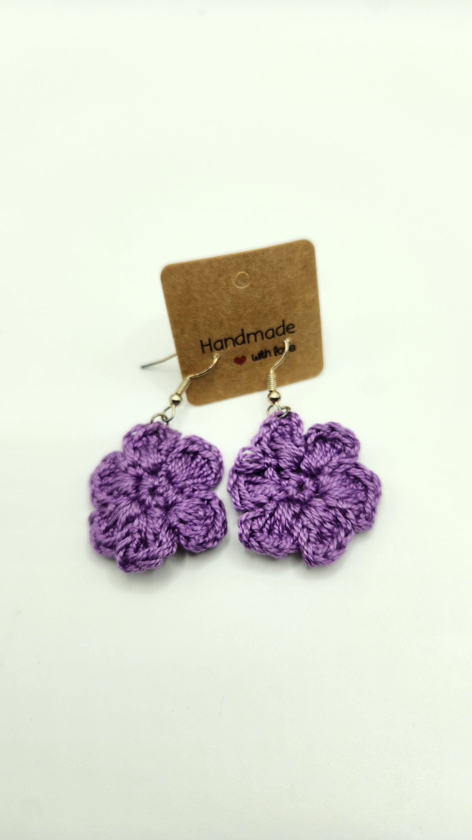 Crochet Flower Earrings, Handmade Dangle and Drop Jewelry