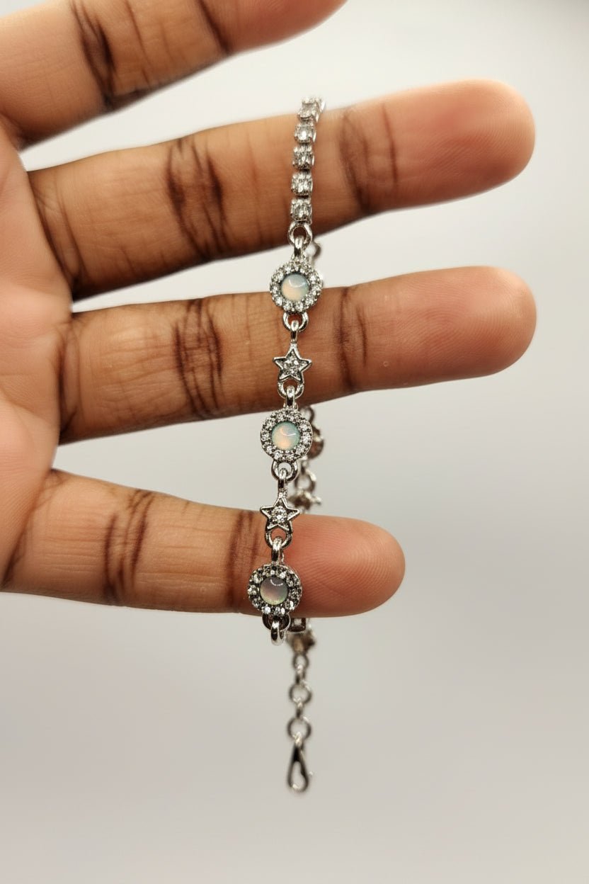 Silver Orb Star Stone Chain Adjustable Bracelet Jewelry for Women