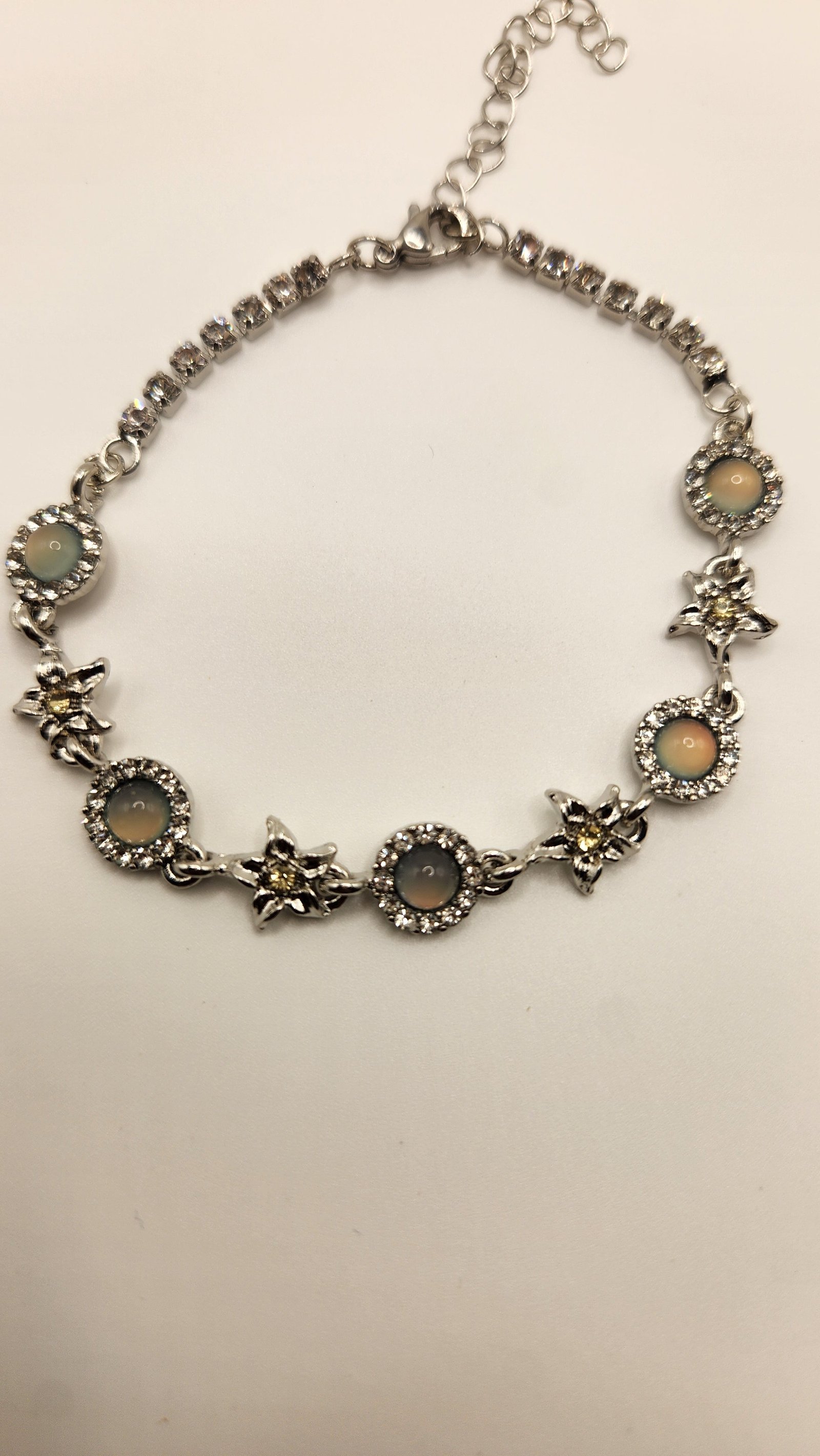 Silver Orb Green Star Stone Chain Adjustable Bracelet Jewelry for Women